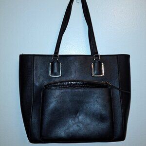 Nine West Womens Black Leather Double Strap Bottom Stud Tote Bag Removable Pouch